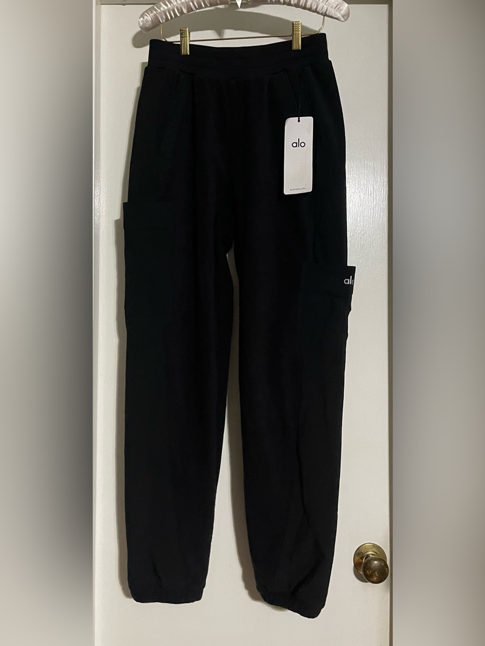NWT Alo Yoga Triblend Fleece Cargo Sweatpants - Black, Size Small Wintry Mix